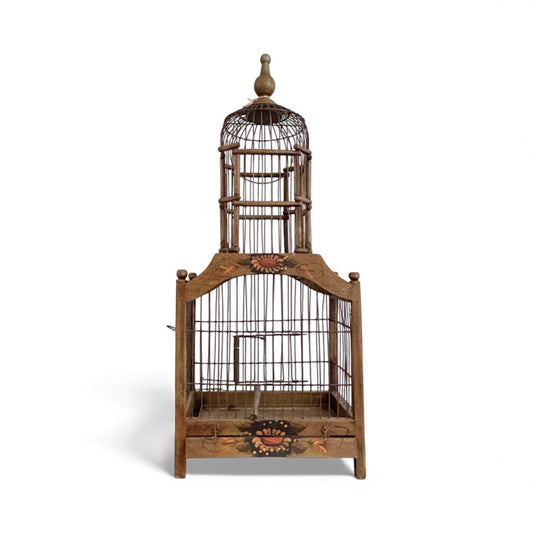 Antique Hand-Painted Wooden Birdcage (c. 1900–1925)