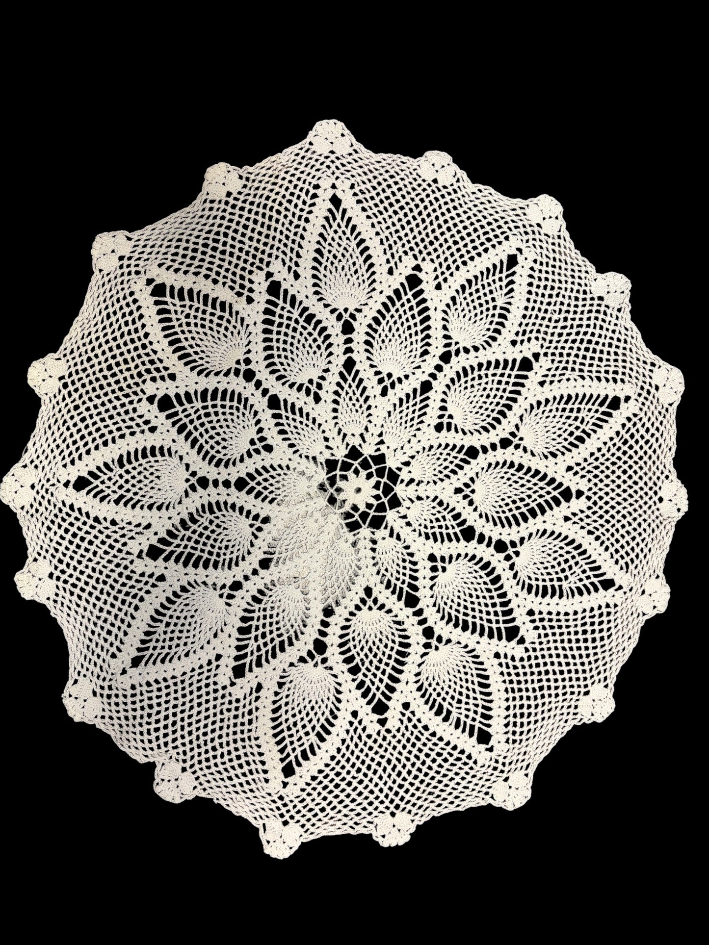 Vintage Hand Crocheted Cotton Doily - Floral Leaf Lace Centerpiece