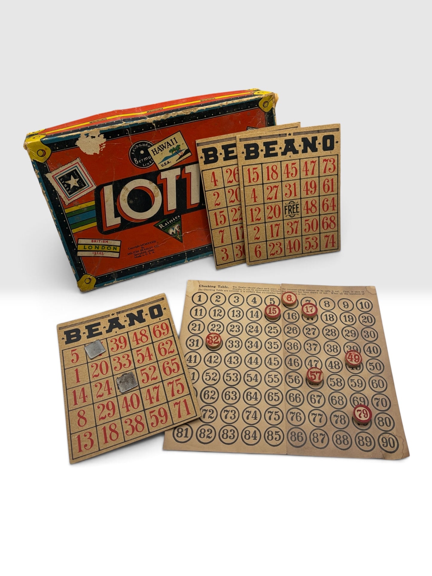 Complete Vintage Lotto Beano Game by Milton Bradley c. 1930s Travel Theme