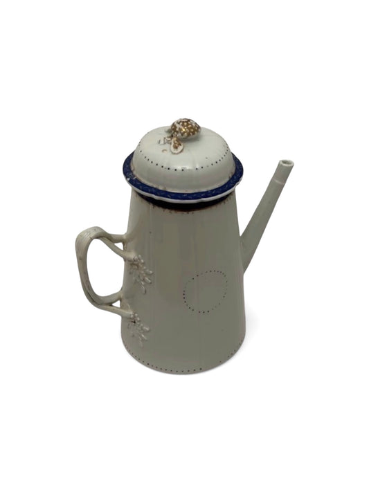 Antique Enamelware Coffee Pot, Circa 1900–1920, White with Blue Trim