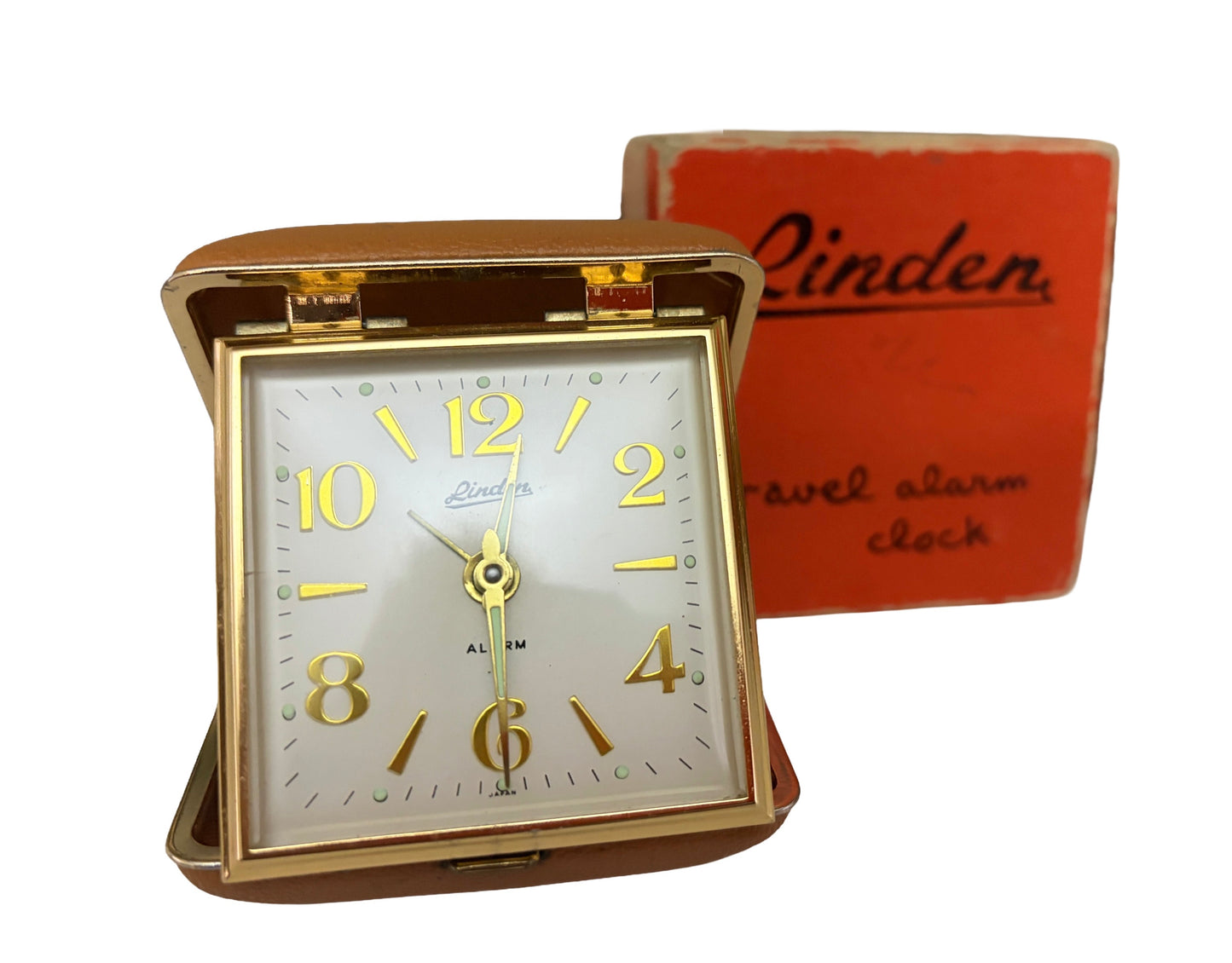 Vintage Linden Folding Travel Alarm Clock with Original Box, Made in Japan, c.1960s