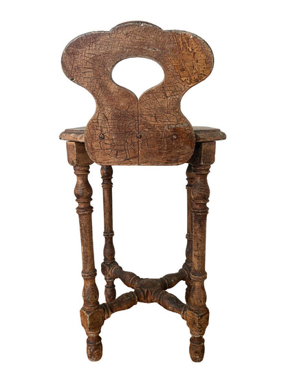 19th Century Bavarian Folk Chair | Hand-Turned Alpine Chair with Octagonal Seat