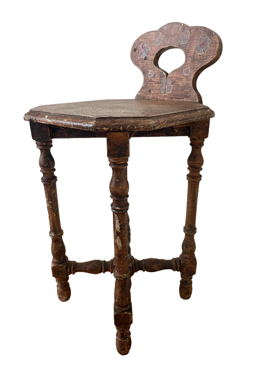 19th Century Bavarian Folk Chair | Hand-Turned Alpine Chair with Octagonal Seat
