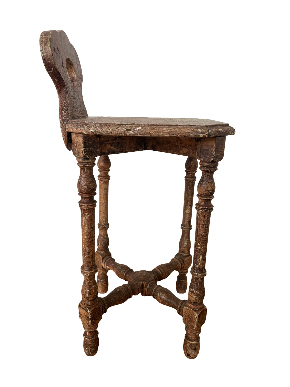 19th Century Bavarian Folk Chair | Hand-Turned Alpine Chair with Octagonal Seat
