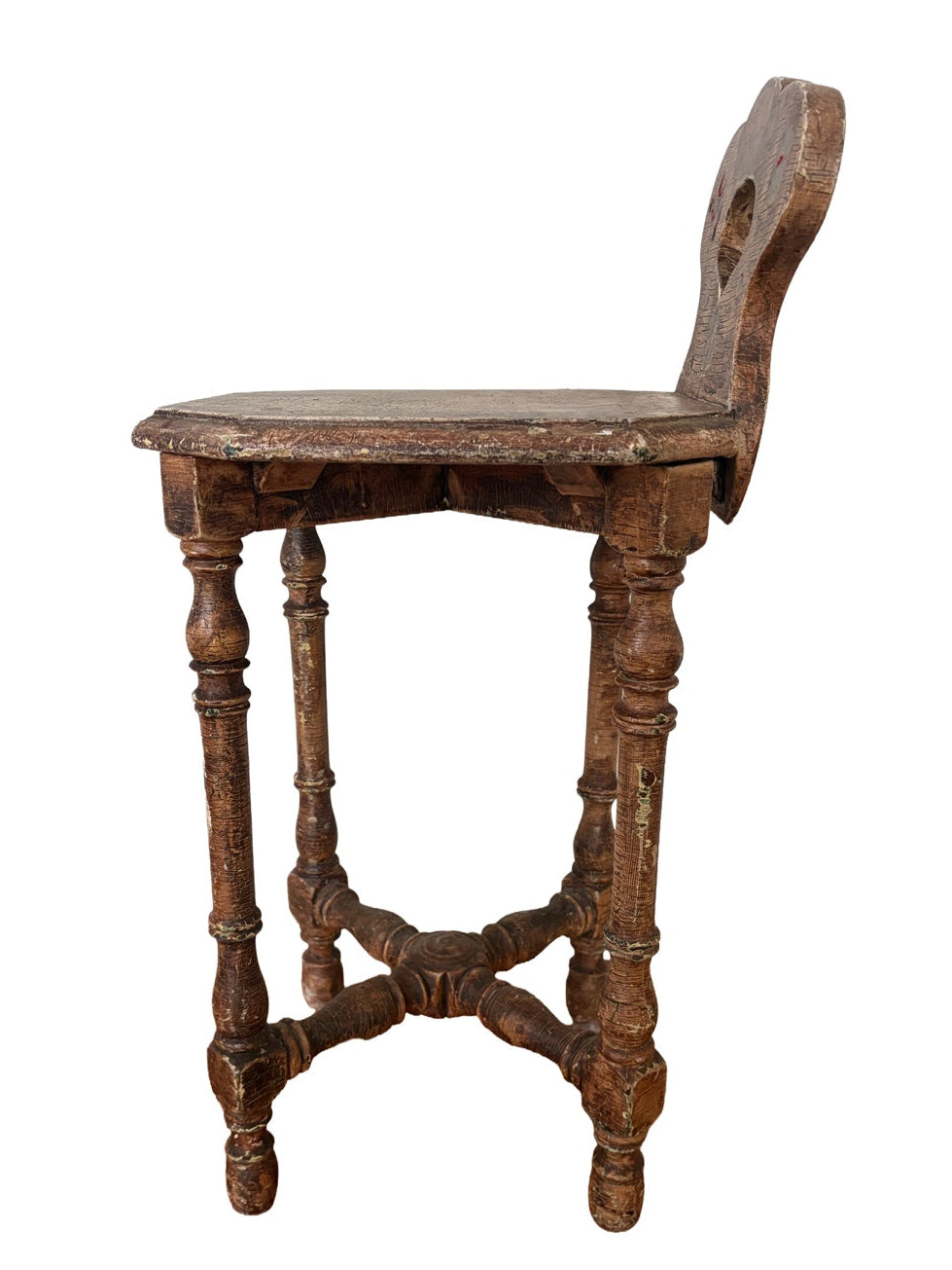 19th Century Bavarian Folk Chair | Hand-Turned Alpine Chair with Octagonal Seat