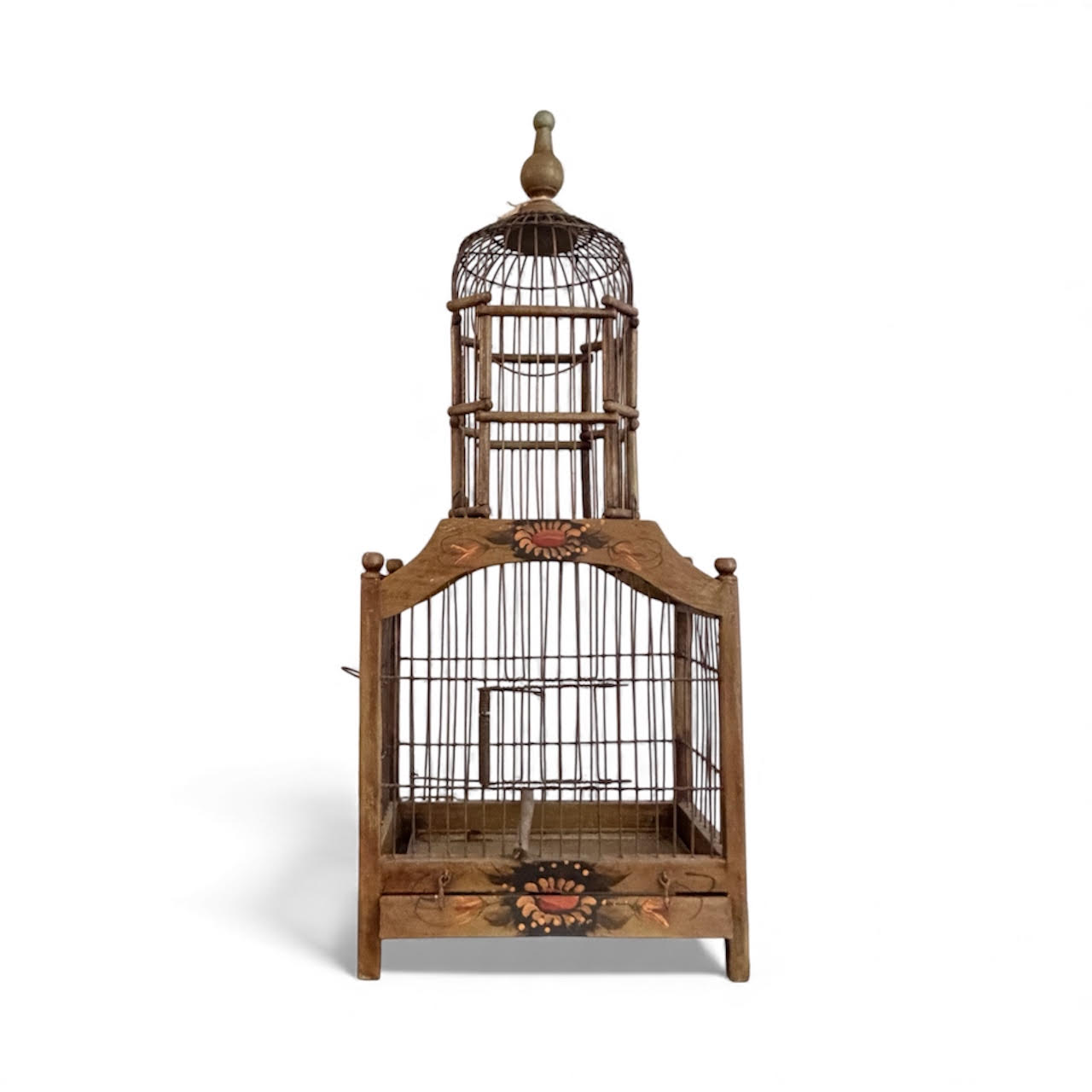 Antique Hand-Painted Wooden Birdcage (c. 1900–1925)