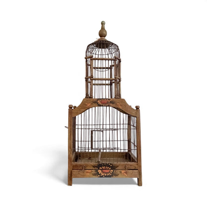 Antique Hand-Painted Wooden Birdcage (c. 1900–1925)