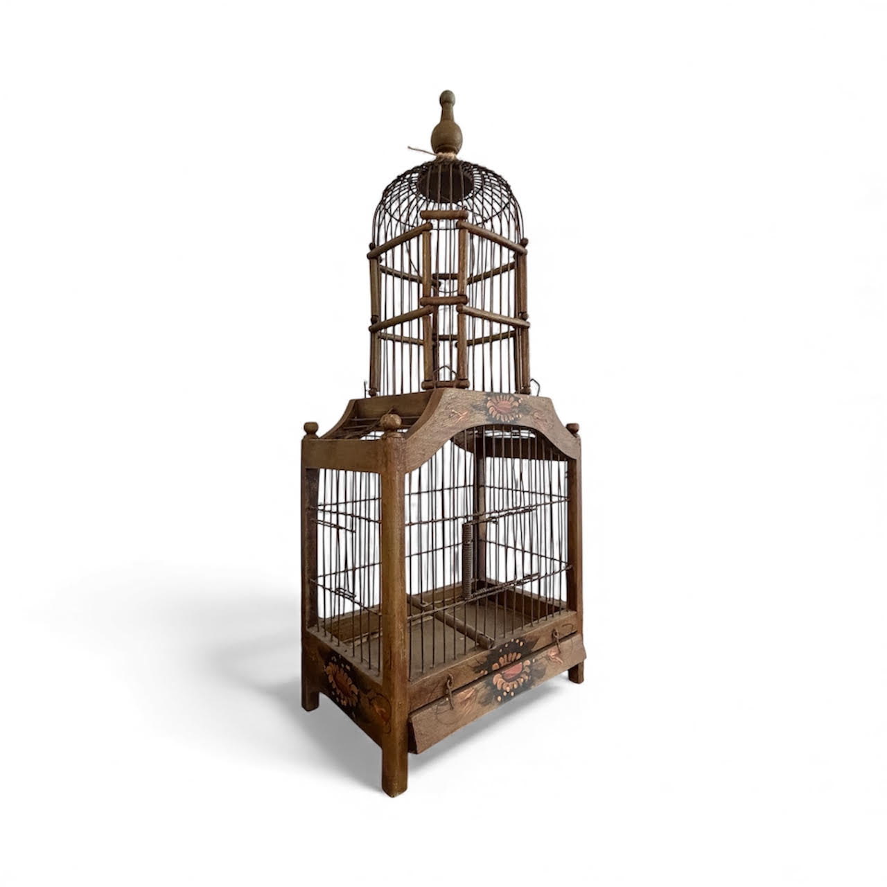 Antique Hand-Painted Wooden Birdcage (c. 1900–1925)