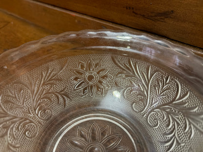 Vintage Depression Glass Floral Berry Bowl with Scalloped Rim (c.1930–1940)