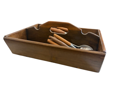 Vintage Dansk Teak Handle Flatware Set with Teak Tray – Mid Century Danish Modern Stainless Steel – 38 Pieces