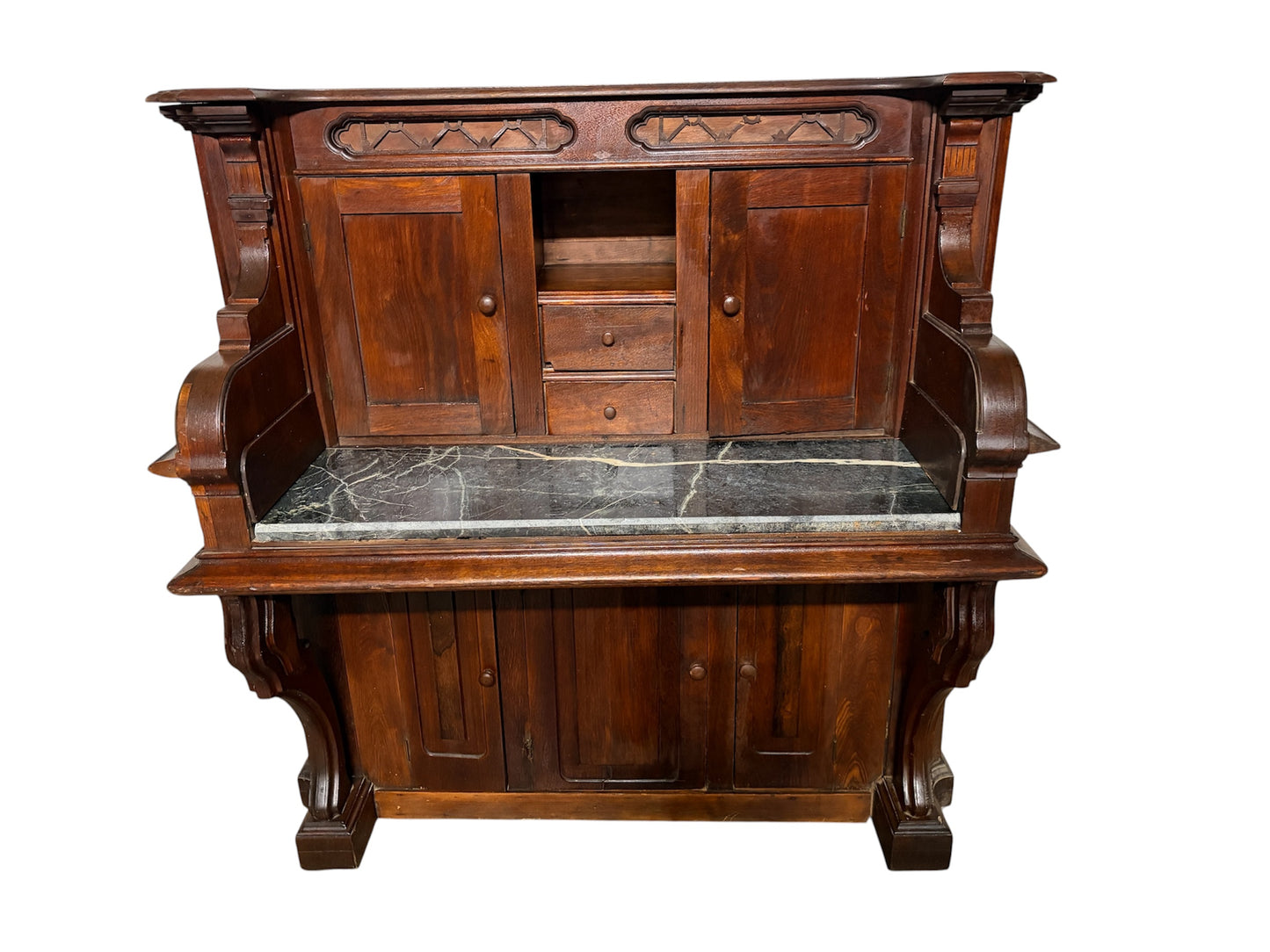 Converted Victorian Pump Organ Desk with Marble Writing Surface (c.1880)