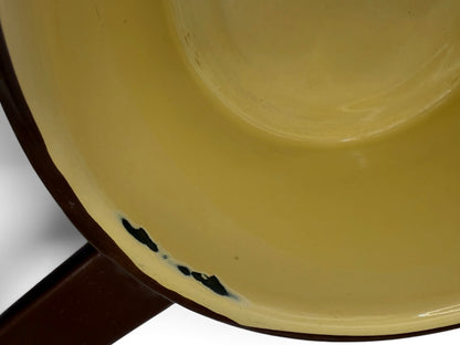 Vintage Yellow Enamelware Saucepan with Brown Handle c. 1950 to 1970