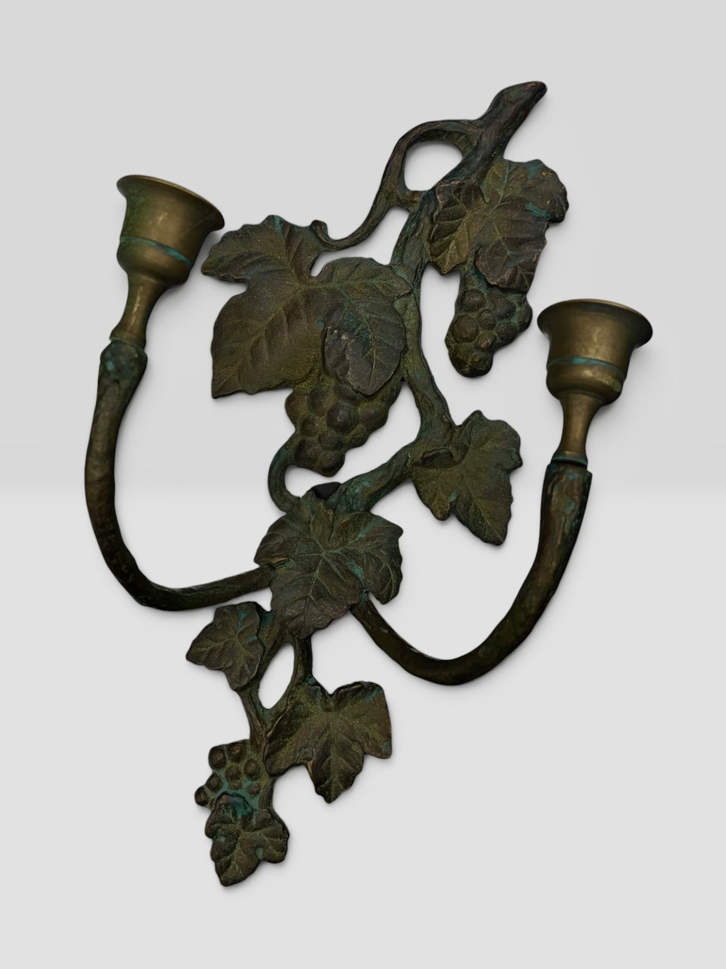 Antique Bronze Grapevine Double Wall Candle Sconce c. 1890–1920