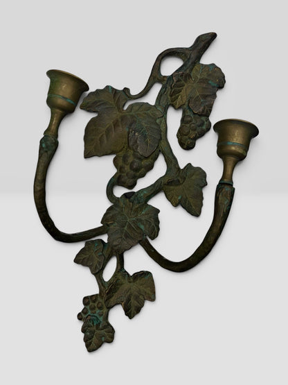 Antique Bronze Grapevine Double Wall Candle Sconce c. 1890–1920