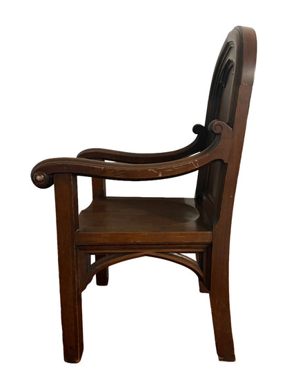 Antique Gothic Revival Vestry Armchair c.1915–1920 | Church Provenance, Solid Wood Cathedral-Arch Chair