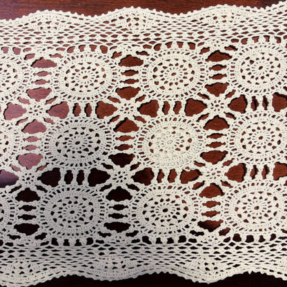 Vintage Hand-Crocheted Lace Table Runner | Handmade Floral Motif Cotton Runner | 13.5” x 38”