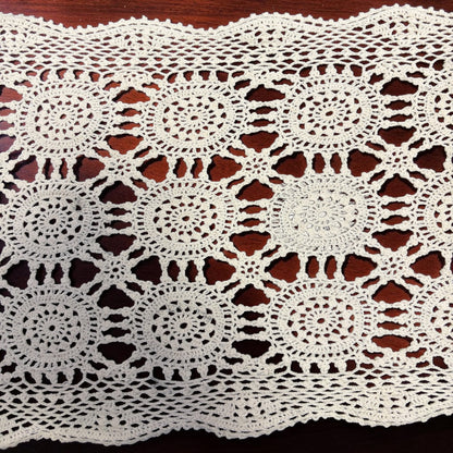 Vintage Hand-Crocheted Lace Table Runner | Handmade Floral Motif Cotton Runner | 13.5” x 38”