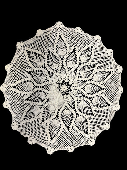 Vintage Hand Crocheted Cotton Doily - Floral Leaf Lace Centerpiece