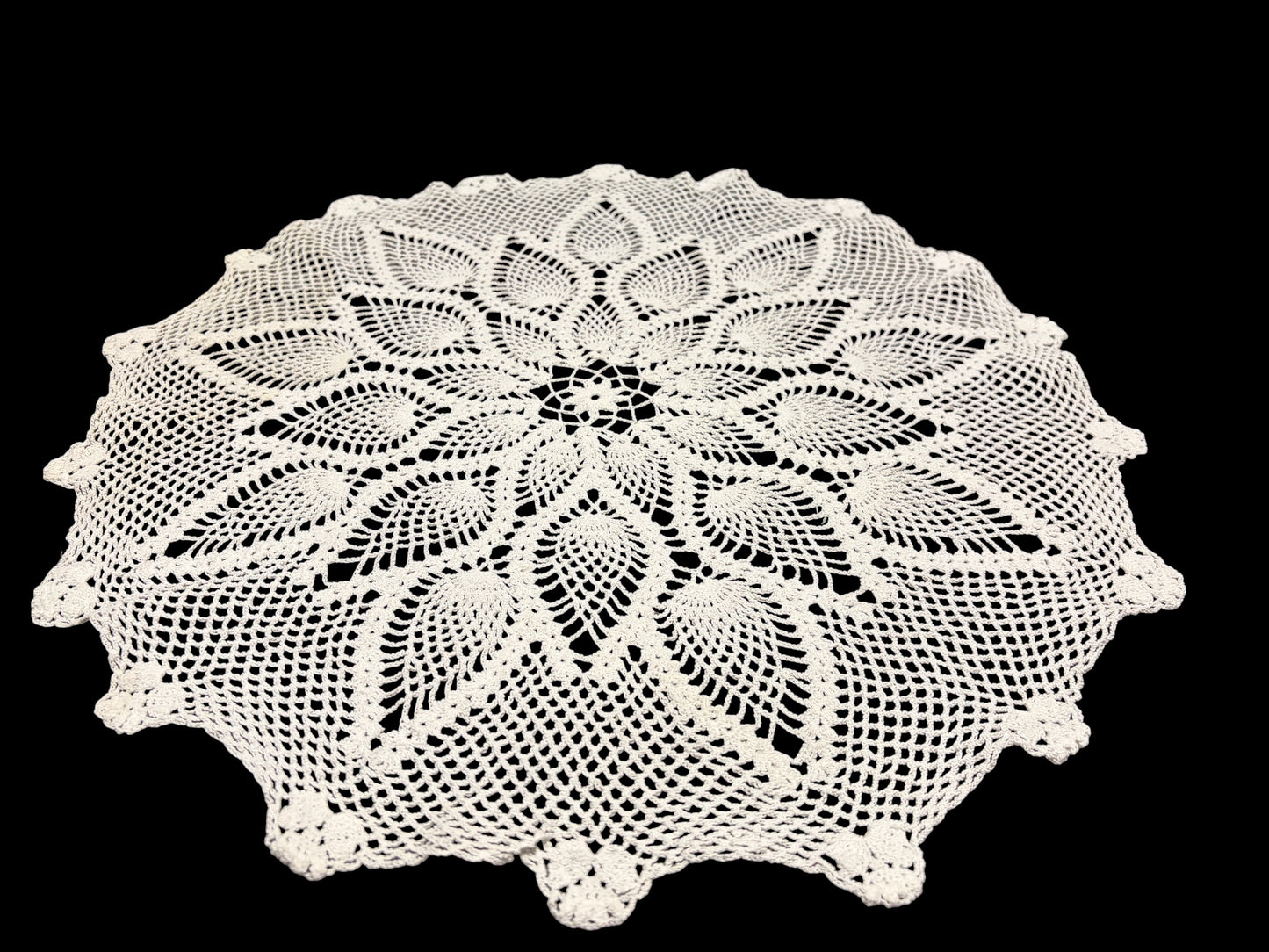 Vintage Hand Crocheted Cotton Doily - Floral Leaf Lace Centerpiece