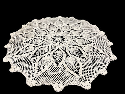 Vintage Hand Crocheted Cotton Doily - Floral Leaf Lace Centerpiece