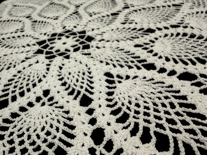 Vintage Hand Crocheted Cotton Doily - Floral Leaf Lace Centerpiece
