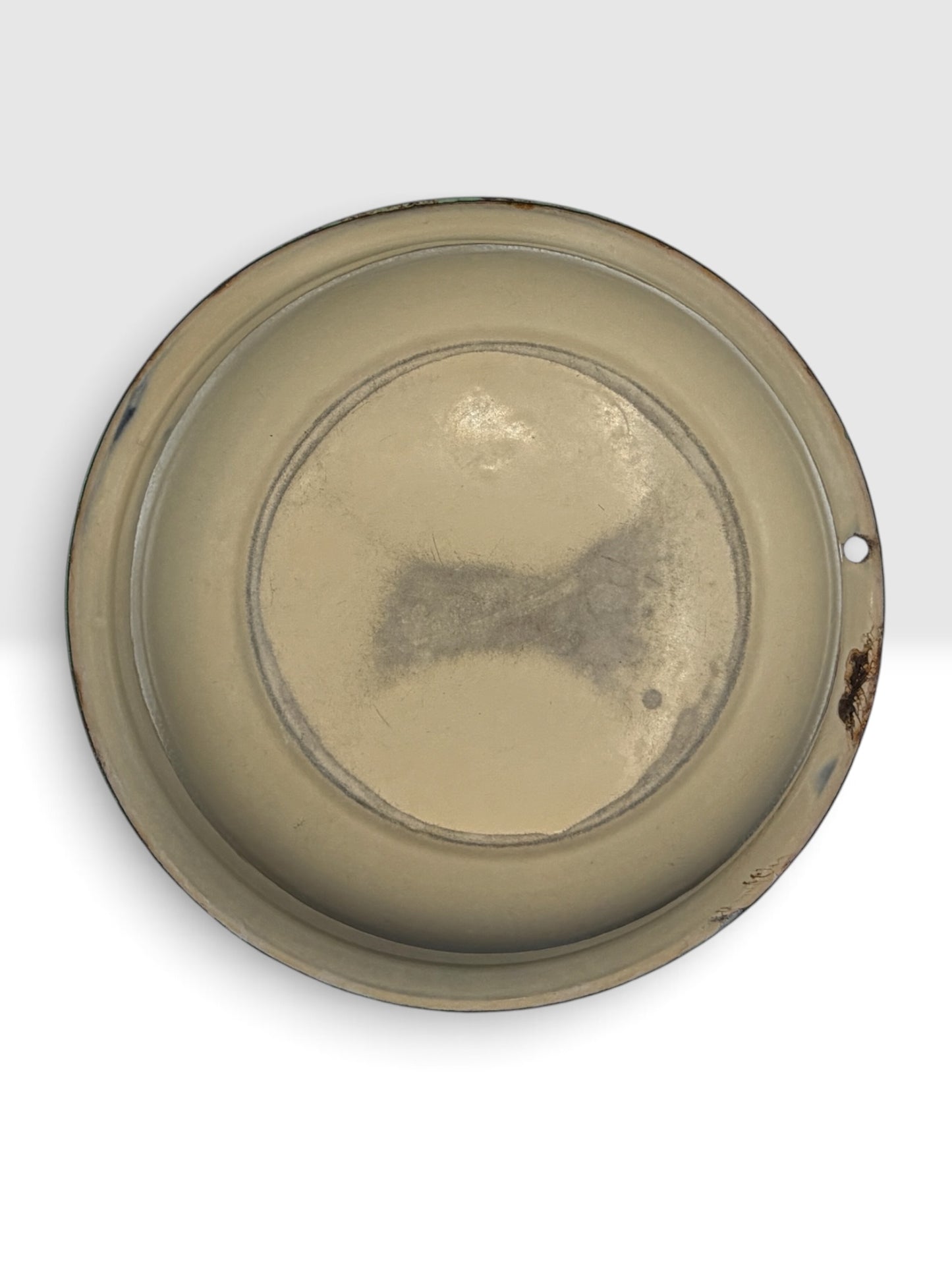 Antique Yellow Enamelware Wash Basin with Green Rim, c. 1920s–1940s