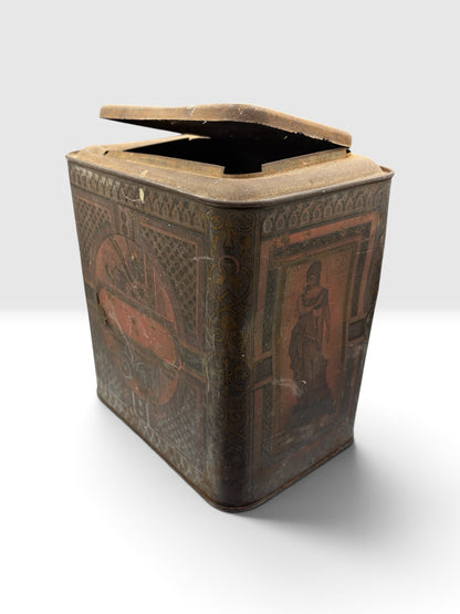 Antique Lithographed Tin Canister with Classical Figures, c. 1900–1920