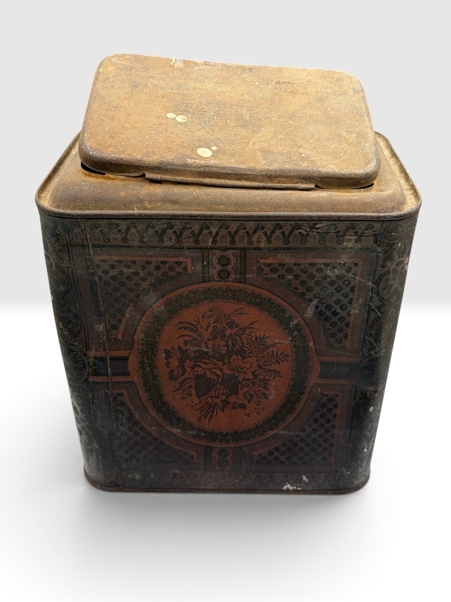 Antique Lithographed Tin Canister with Classical Figures, c. 1900–1920
