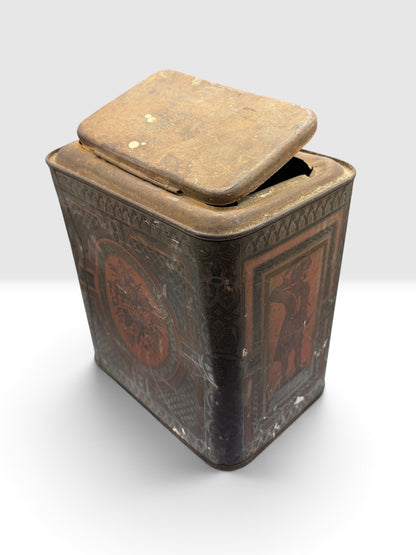 Antique Lithographed Tin Canister with Classical Figures, c. 1900–1920