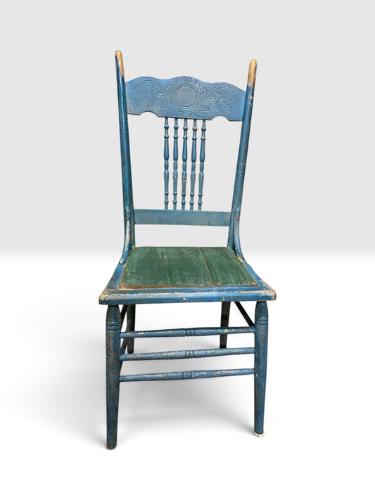 Antique Painted Side Chair with Metal Spindles & Folk Repair, c. 1900