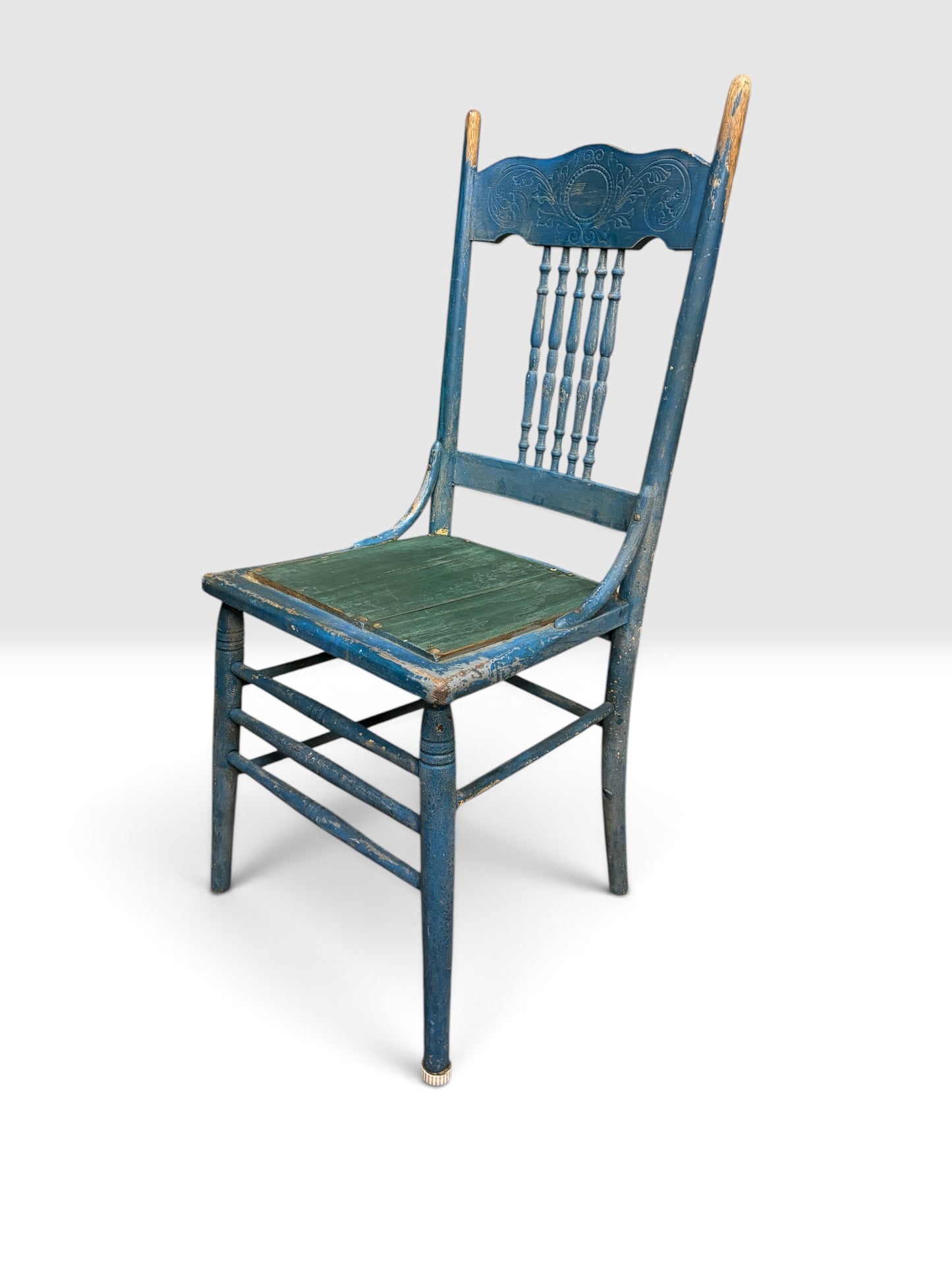 Antique Painted Side Chair with Metal Spindles & Folk Repair, c. 1900