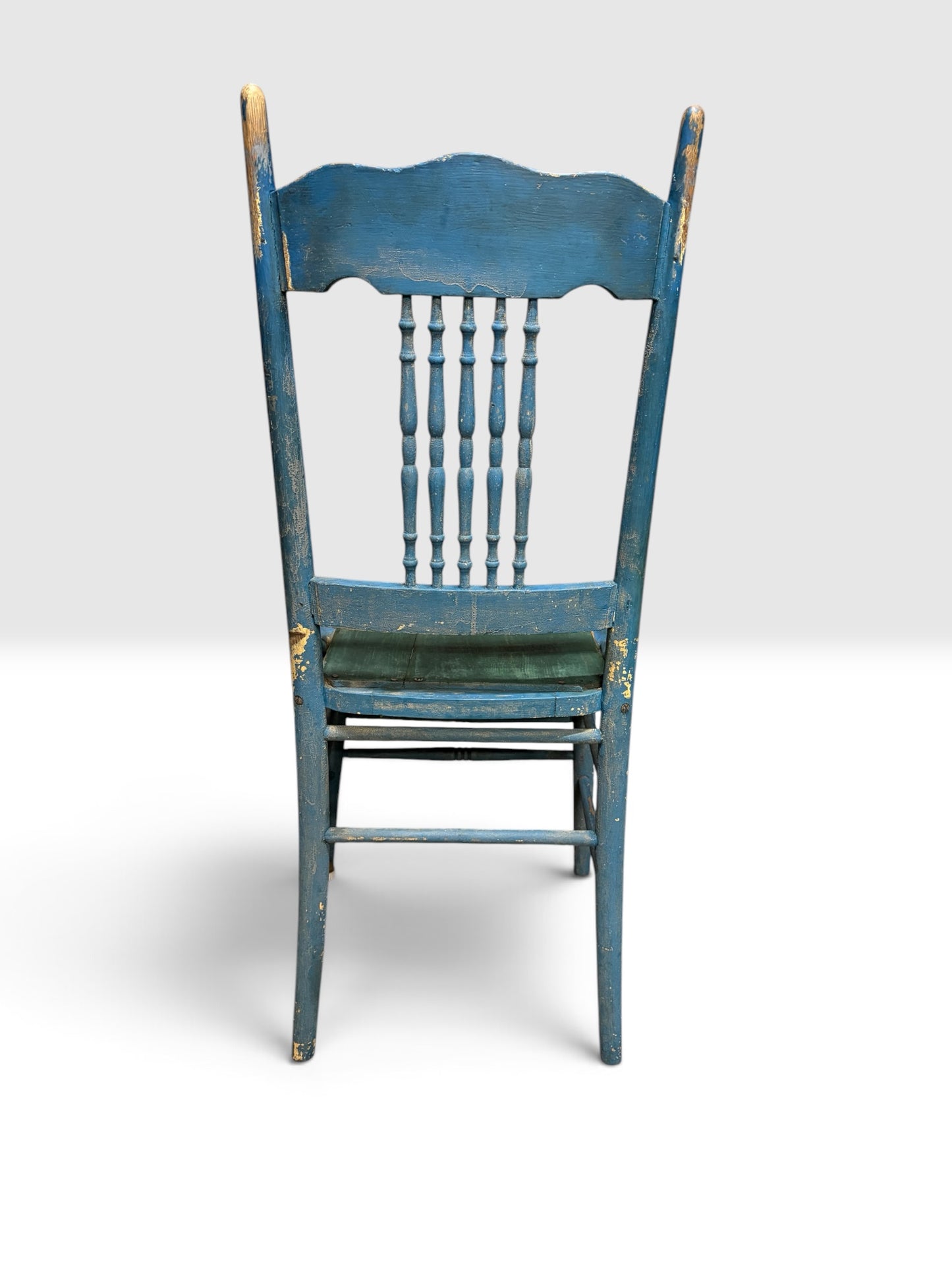 Antique Painted Side Chair with Metal Spindles & Folk Repair, c. 1900