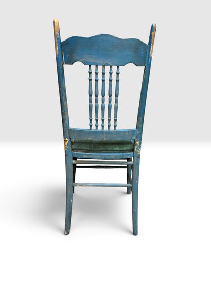 Antique Painted Side Chair with Metal Spindles & Folk Repair, c. 1900