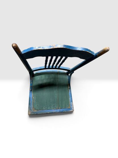 Antique Painted Side Chair with Metal Spindles & Folk Repair, c. 1900