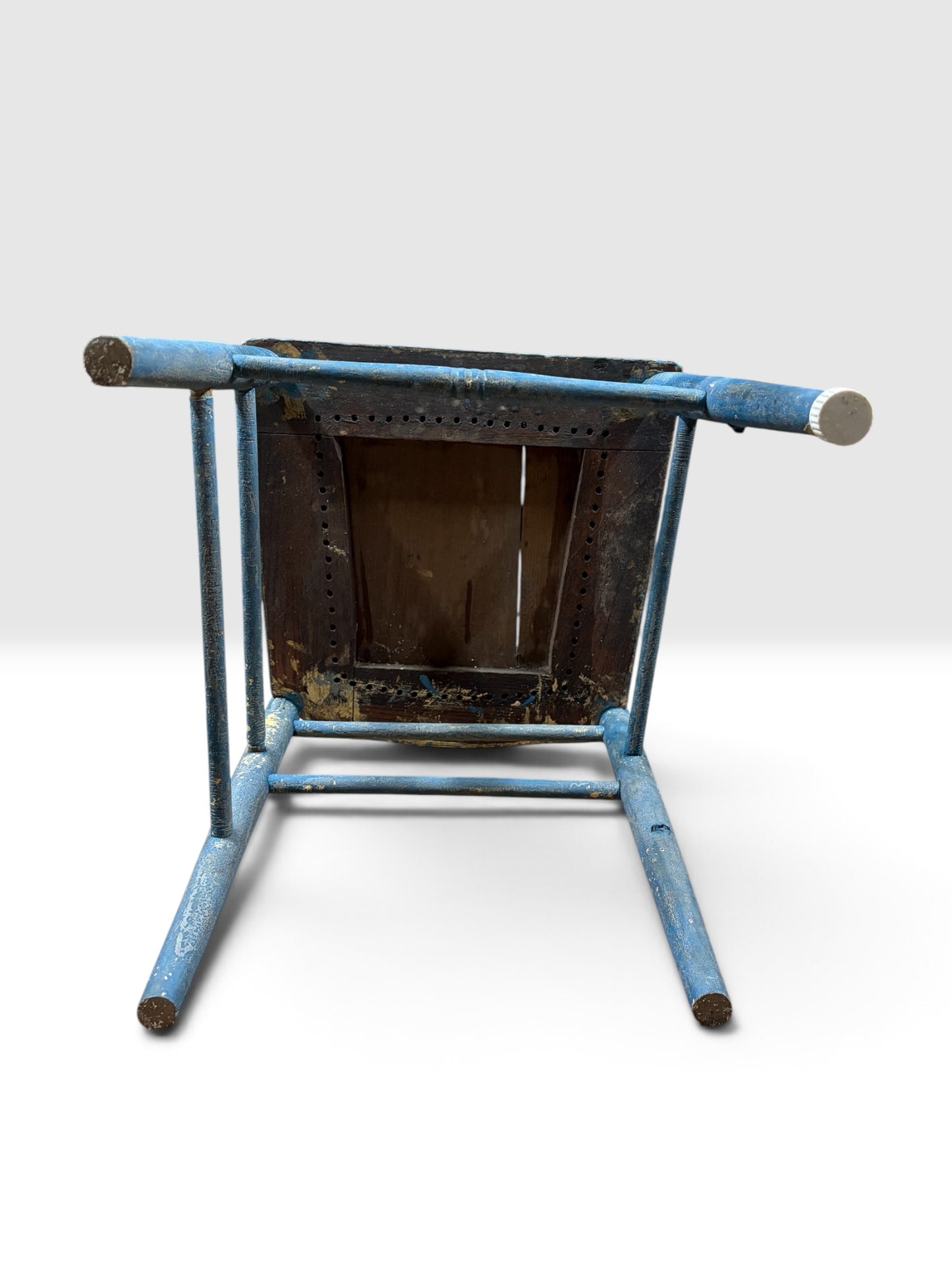 Antique Painted Side Chair with Metal Spindles & Folk Repair, c. 1900
