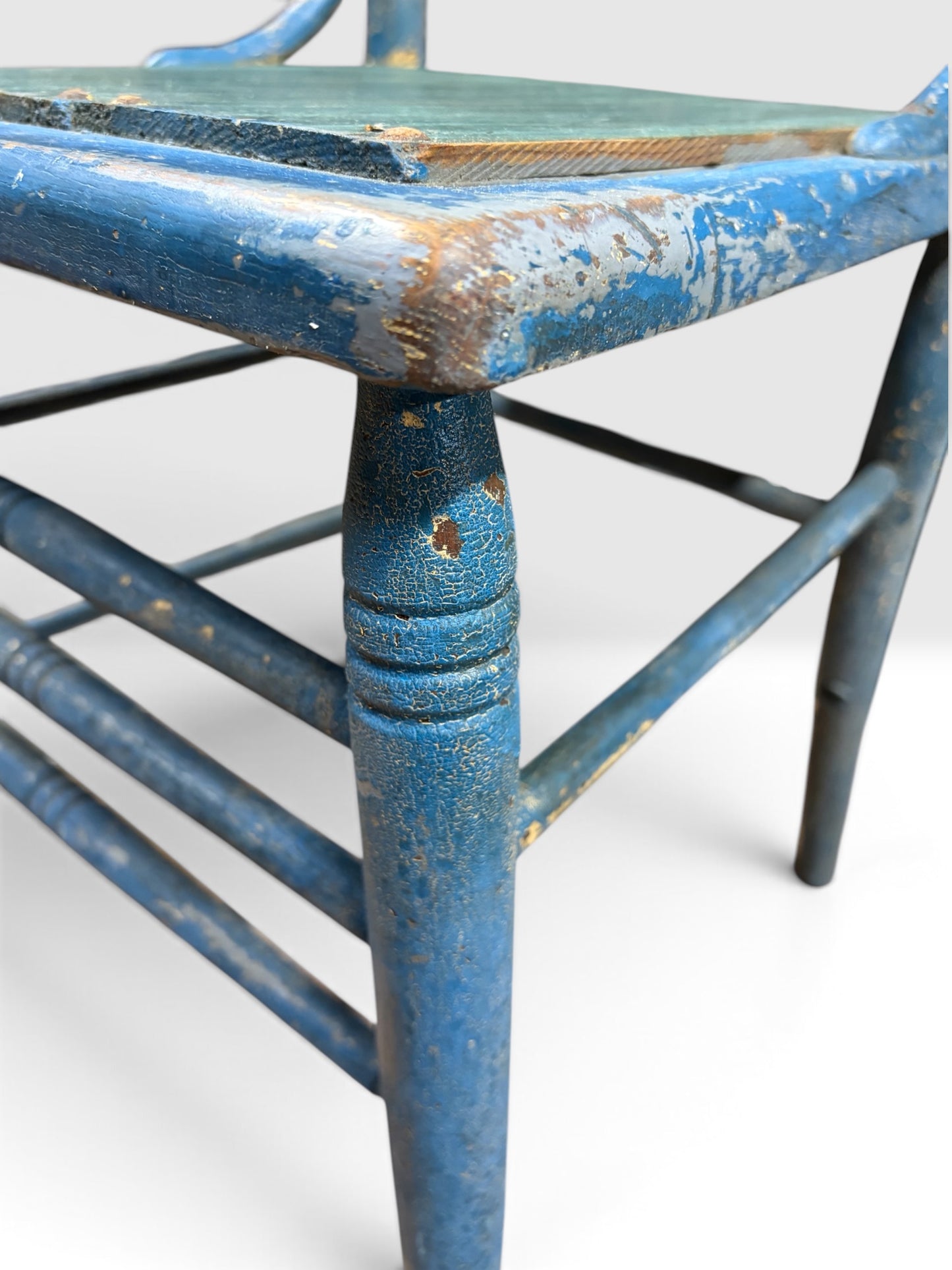 Antique Painted Side Chair with Metal Spindles & Folk Repair, c. 1900