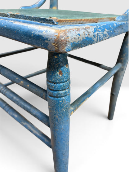 Antique Painted Side Chair with Metal Spindles & Folk Repair, c. 1900