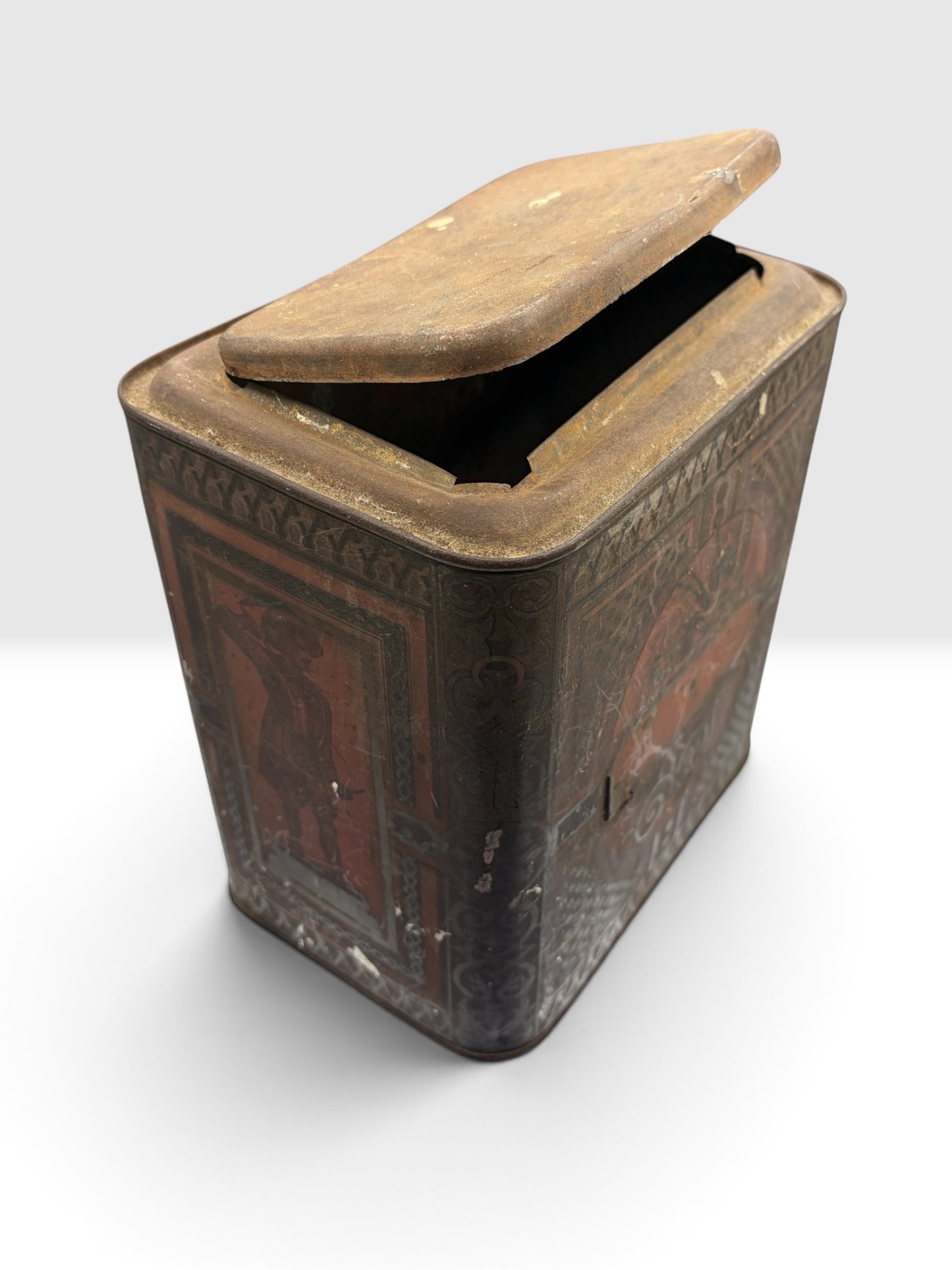 Antique Lithographed Tin Canister with Classical Figures, c. 1900–1920
