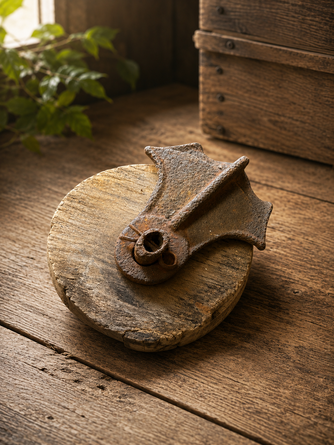 Antique Wooden Pulley Block with Iron Housing | Primitive Architectural Salvage
