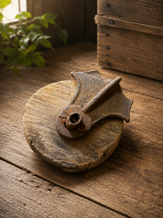 Antique Wooden Pulley Block with Iron Housing | Primitive Architectural Salvage