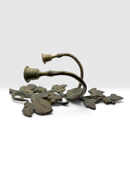 Antique Bronze Grapevine Double Wall Candle Sconce c. 1890–1920
