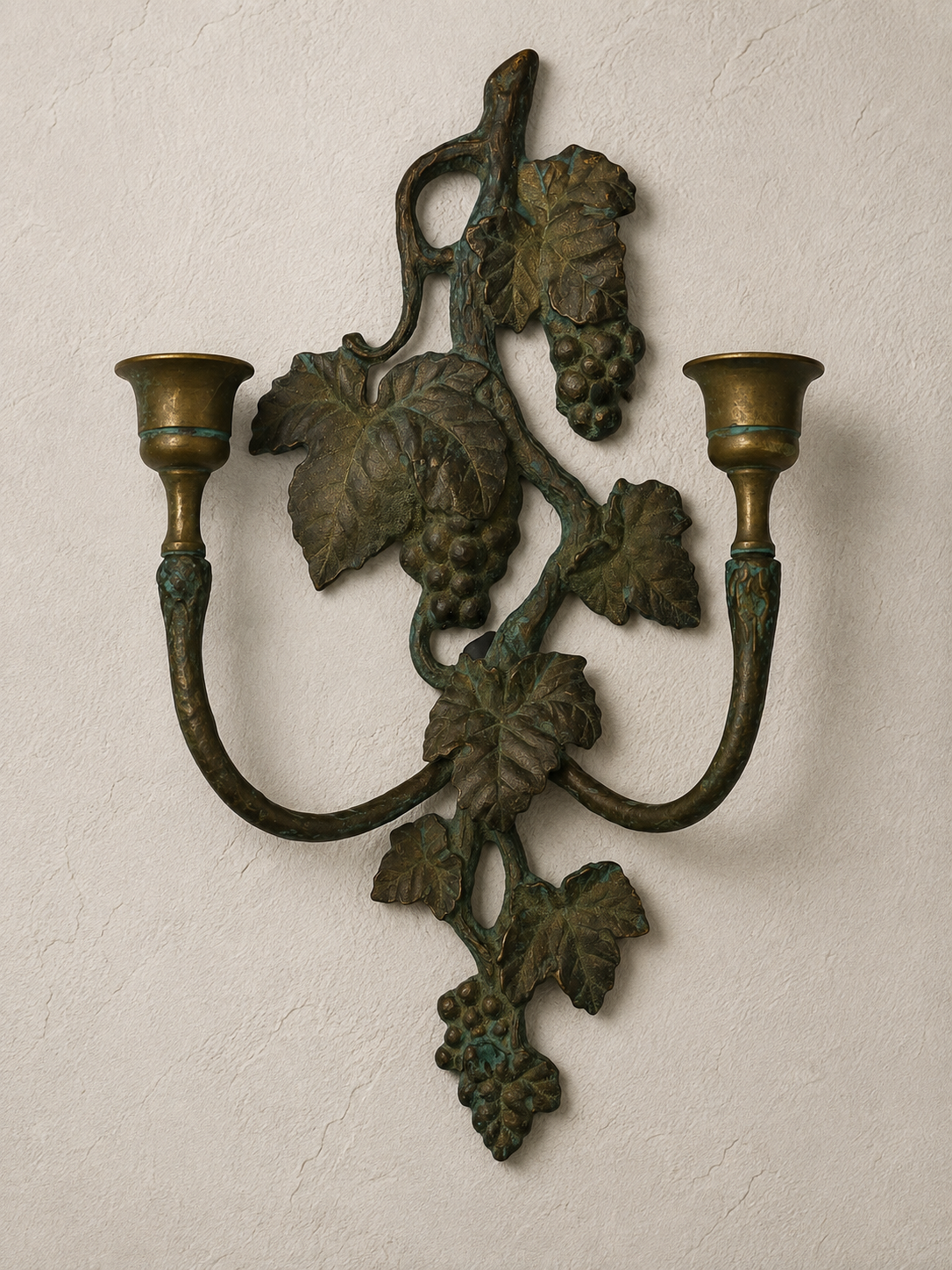 Antique Bronze Grapevine Double Wall Candle Sconce c. 1890–1920