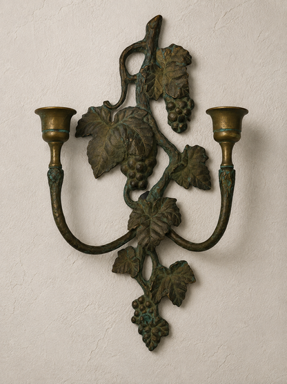 Antique Bronze Grapevine Double Wall Candle Sconce c. 1890–1920