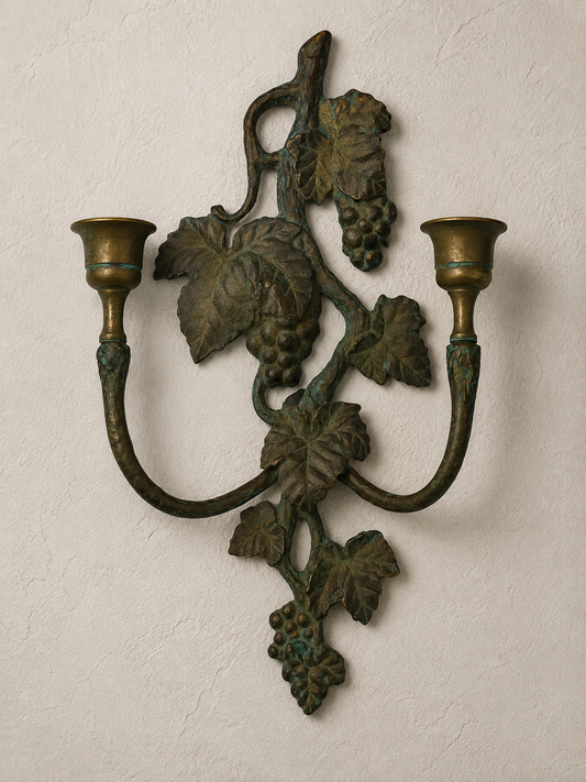 Antique Bronze Grapevine Double Wall Candle Sconce c. 1890–1920