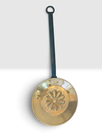 Vintage Brass Hanging Hearth Pan with Forged Iron Handle