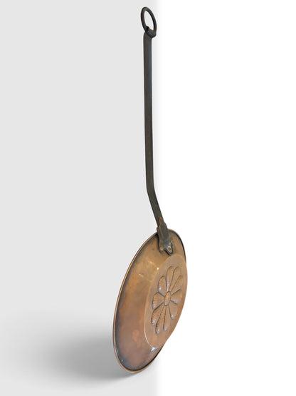 Vintage Brass Hanging Hearth Pan with Forged Iron Handle