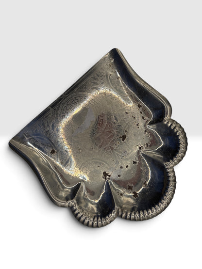 Victorian Engraved Silverplate Dustpan with Greek Key Motif c. 1880 to 1910