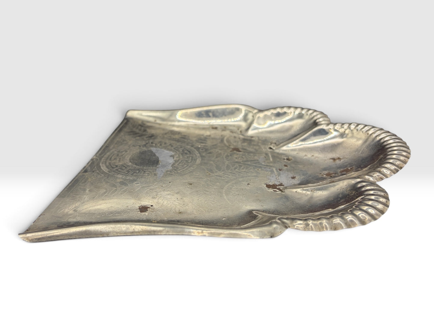 Victorian Engraved Silverplate Dustpan with Greek Key Motif c. 1880 to 1910