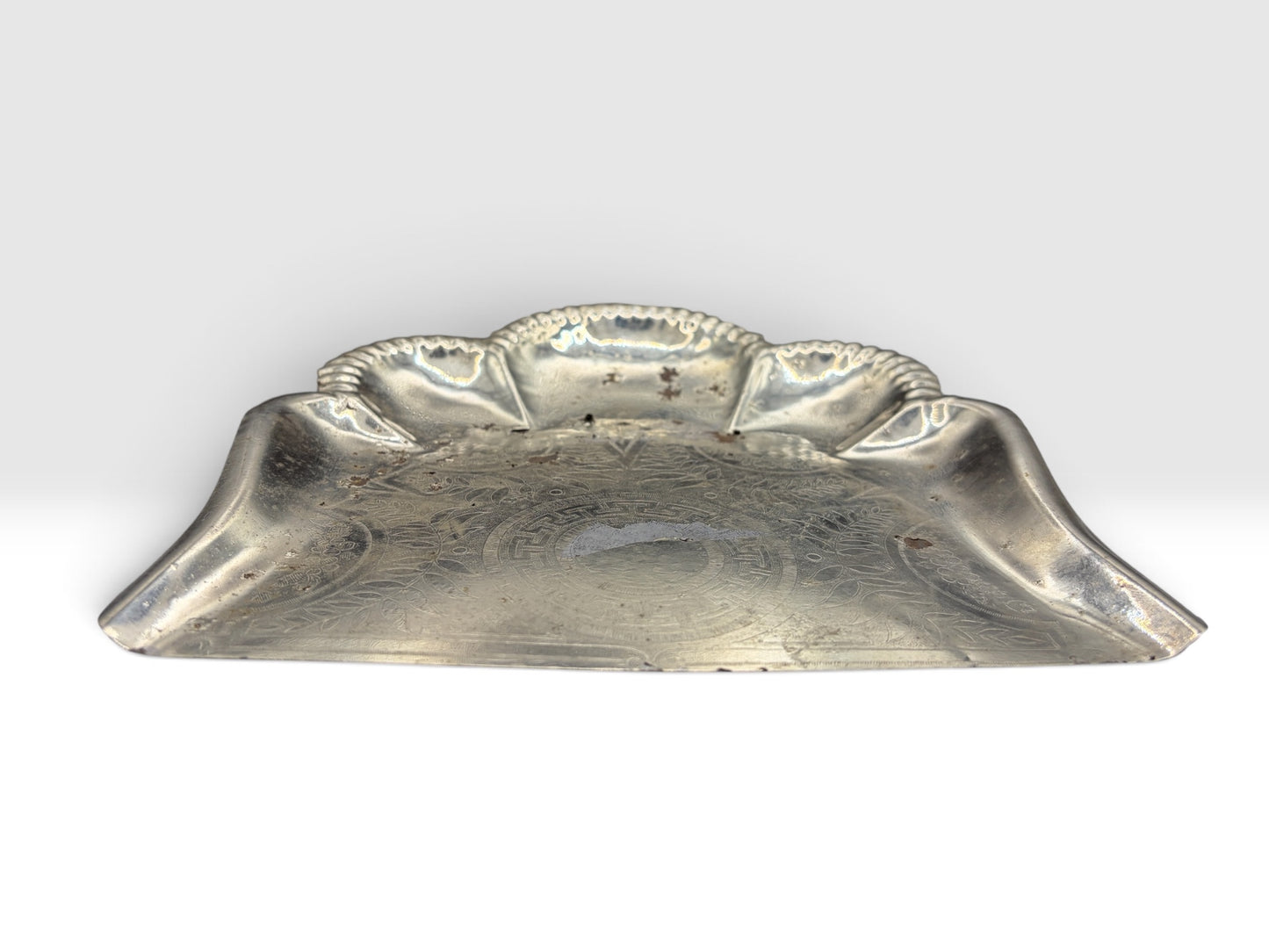 Victorian Engraved Silverplate Dustpan with Greek Key Motif c. 1880 to 1910