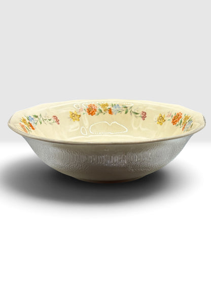 Blue Seal Ivory Floral Serving Bowl – Made in U.S.A. – Vintage Ironstone c. 1940–1960